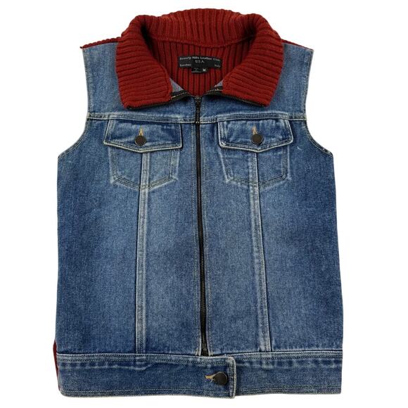 Vintage Blue Denim & Red Sweater Vest Beverly Hills Leather Club Size Medium - Picture 1 of 6